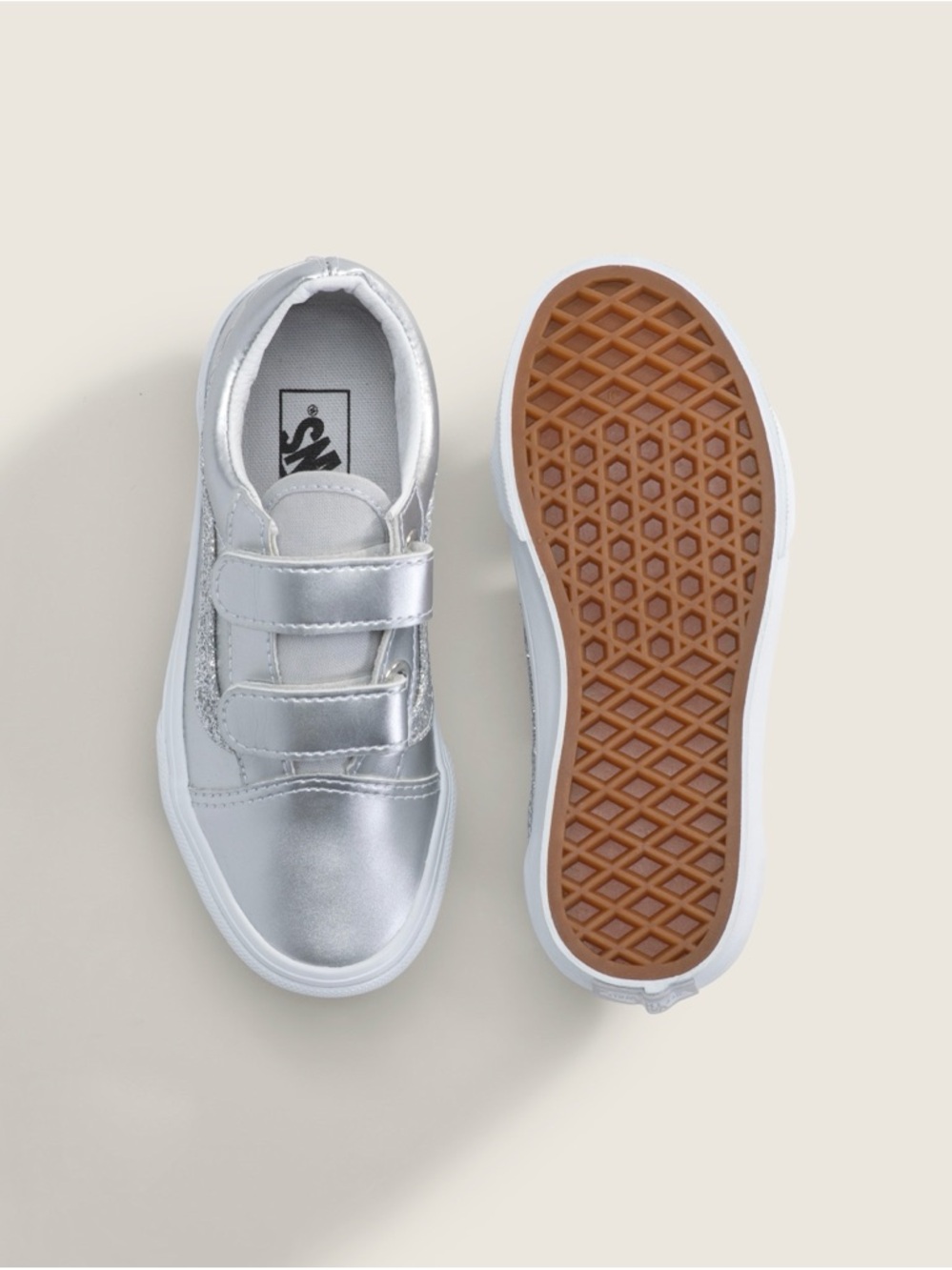 NITB Vans Kids Old Skool V Velcro Sneakers in Silver